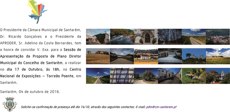 Convite: Sessão de Apresentação da Proposta de Plano Diretor Municipal do Concelho de Santarém