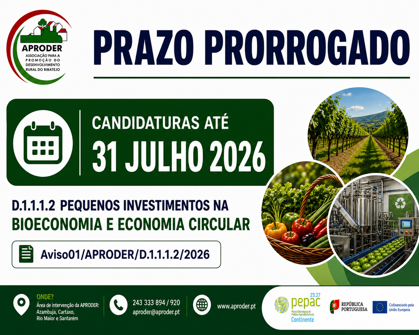 Candidaturas D.1.1.1.2 - Prorrogado até 31 de Julho de 2026.